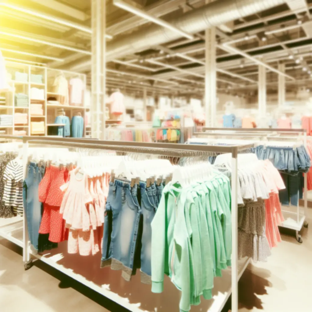 Rack of colourful children's clothing displayed in an organised way