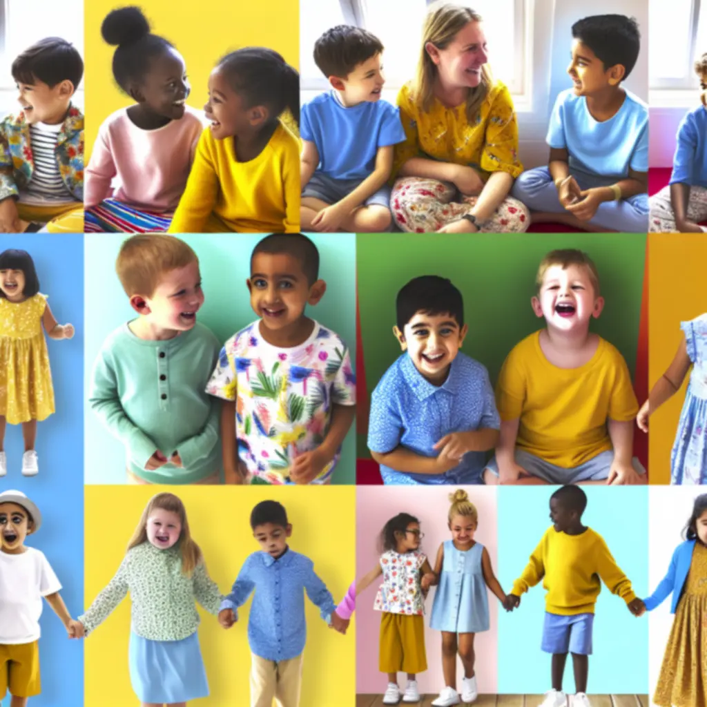 Smiling children wearing colourful outfits from Kidshopeora