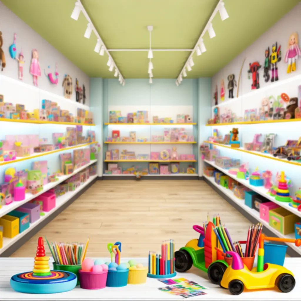 Colourful display of children's toys arranged for easy browsing