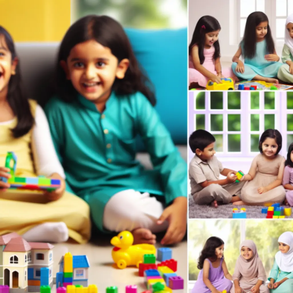 Children playing happily with toys and learning materials