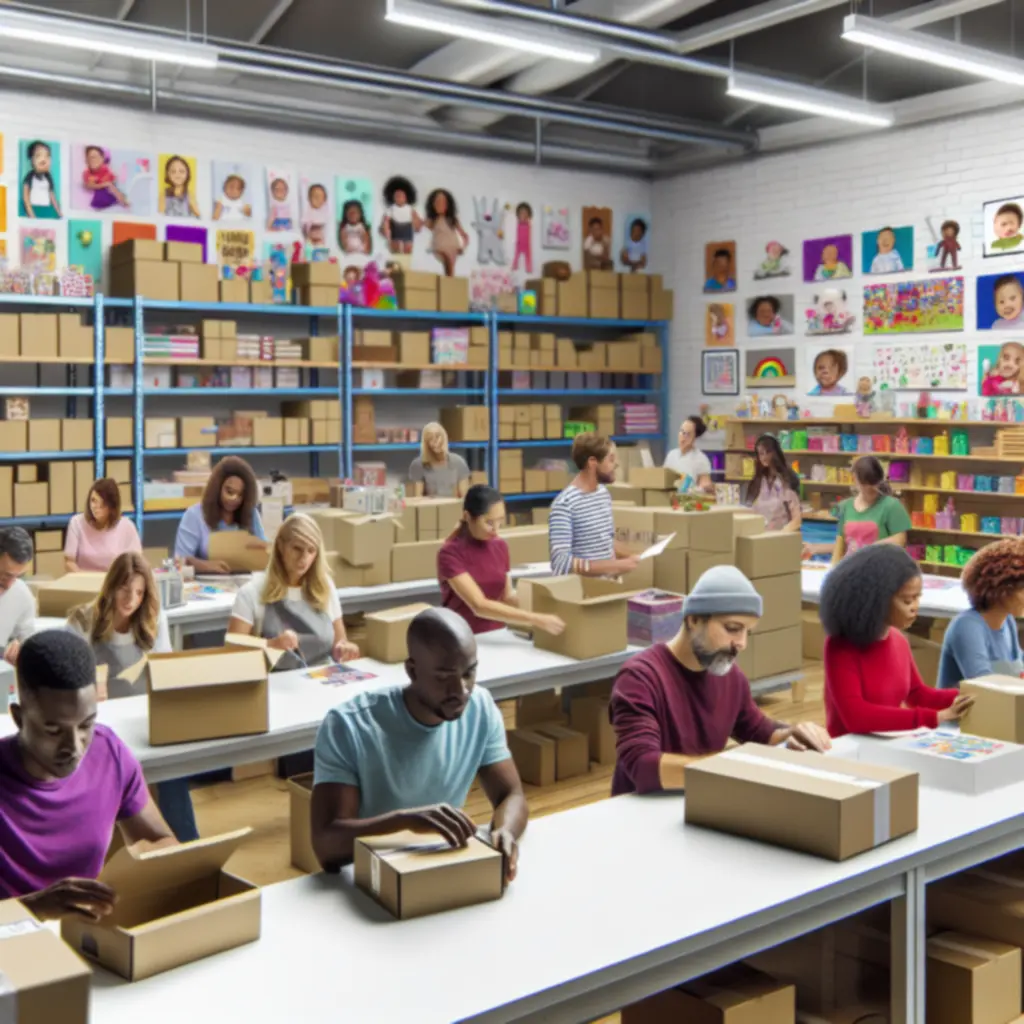 Kidshopeora team collaborating in a colourful, family-friendly workspace